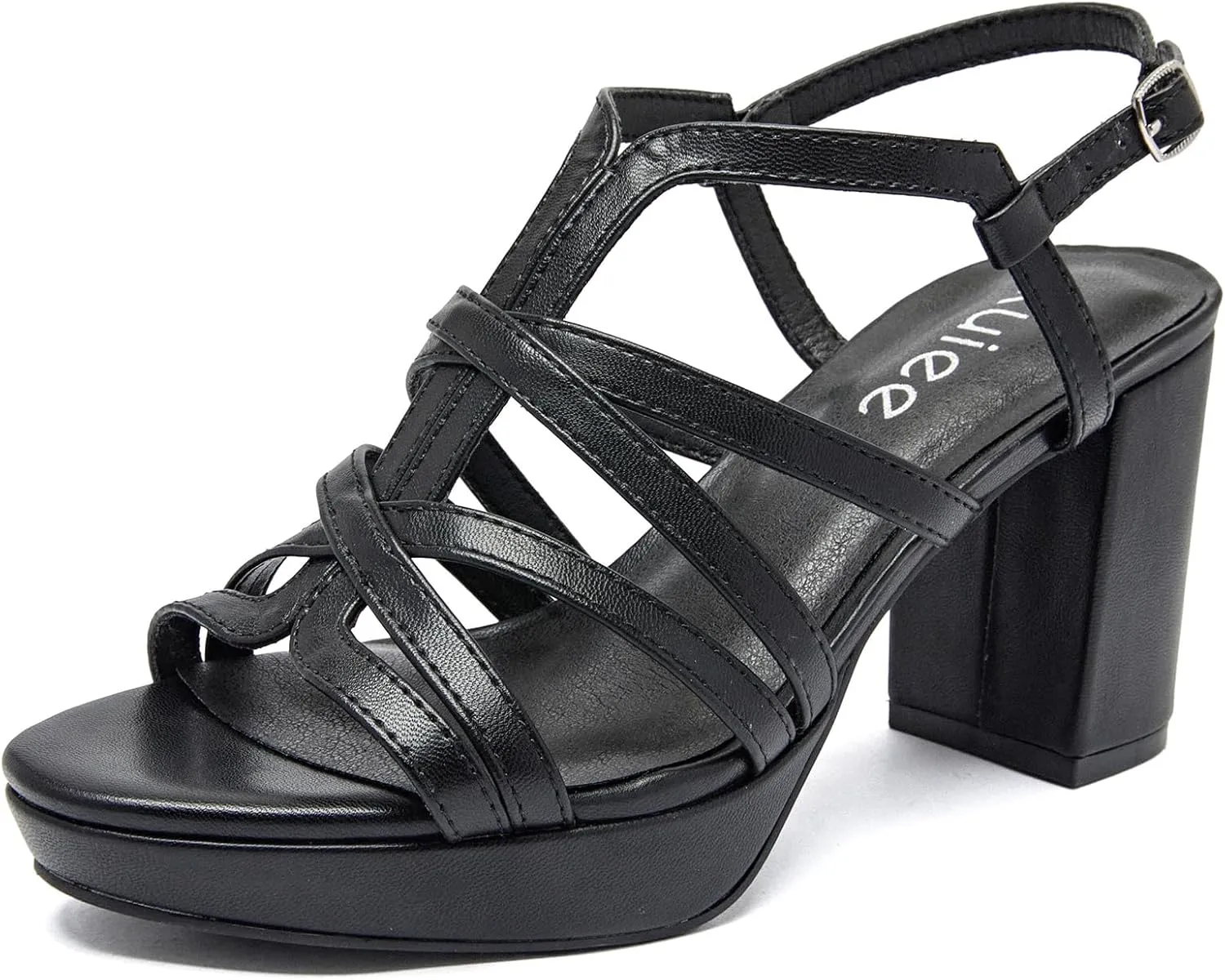 Women's Platform Heels Chunky Heeled Sandals, Ankle Strappy Round Open Toe Dressy Shoes Wedding Party High Pump Heels for Women.