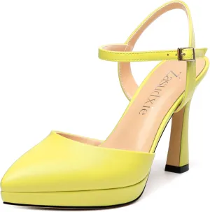 Womens Platform High Heels Pointed Toe Ankle Strap Buckle Stiletto High Heel Pumps Party Evening Dress Shoes 4 Inch