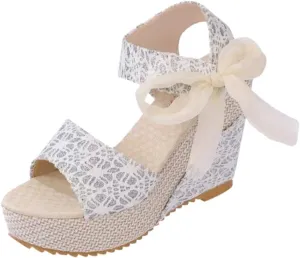 Women's Platform Sandals Wedge Open Toe Ankle Strap Lace Wedding Bridesmaid Shoes Summer Comfortable Rhinestone Casual Dressy
