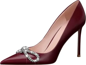 Womens Pointed Toe Heels Pumps,3.74Inch Sheepskin Leather Stiletto Bridal Party Dress Evening Wedding High Heel Shoes