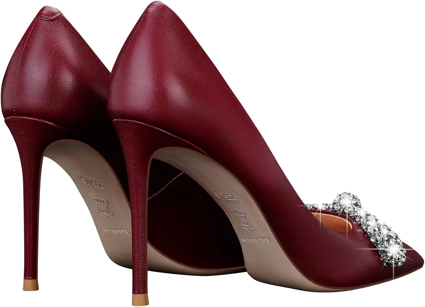 Womens Pointed Toe Heels Pumps,3.74Inch Sheepskin Leather Stiletto Bridal Party Dress Evening Wedding High Heel Shoes
