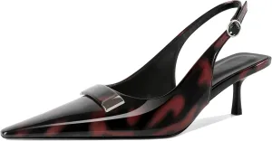 Women's Pointed Toe Slingback Heels Metal Buckle Ankle Strap Kitten Low Heel Pumps 2 Inch Stylish Retro Women Shoes