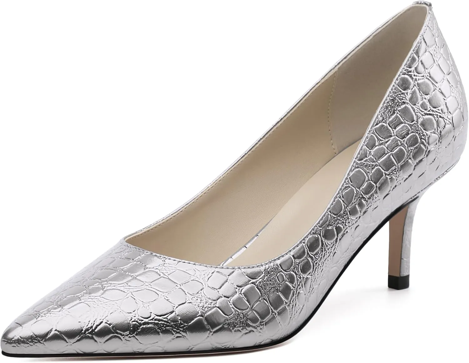 Women's Pumps, Pointed Closed Toe Black Gold Kitten Heels for Women, Comfortable 2 Inch Mid Heel Women's Dress Shoes