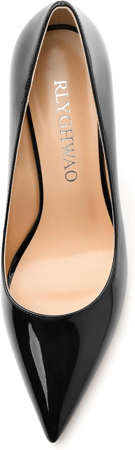Women's Pumps, Pointed Toe Slip On High Heels, Fashion Solid Patent High Heel Shoes for Women