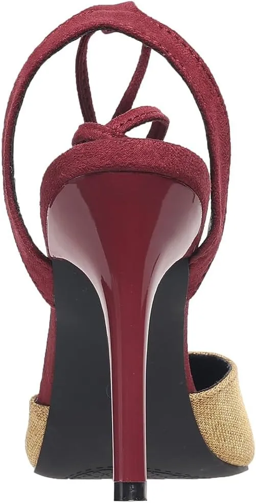 Women's Pumps Strappy High Heels Lace Up Stiletto Pointed Closed Toe Party Wedding Dress Shoes