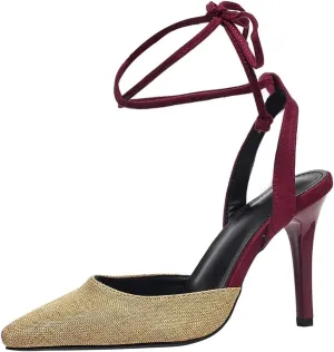 Women's Pumps Strappy High Heels Lace Up Stiletto Pointed Closed Toe Party Wedding Dress Shoes