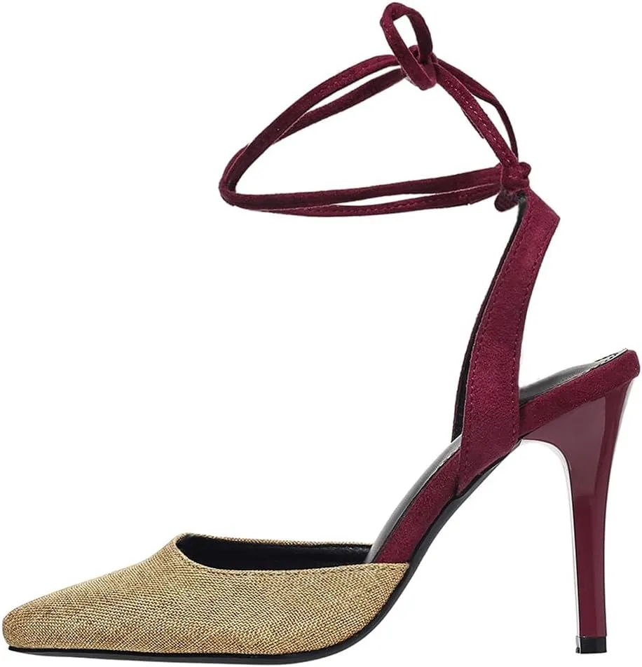 Women's Pumps Strappy High Heels Lace Up Stiletto Pointed Closed Toe Party Wedding Dress Shoes