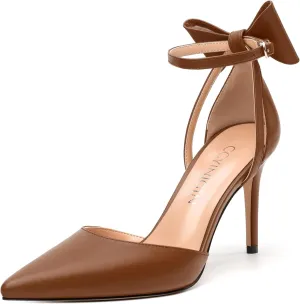 Women's Pumps with Bow, Sexy Closed Toe Heels with Bows On The Back, Fashion Dressy Bowtie Ankle Strap High Heels