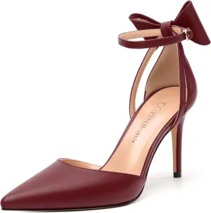 Women's Pumps with Bow, Sexy Closed Toe Heels with Bows On The Back, Fashion Dressy Bowtie Ankle Strap High Heels