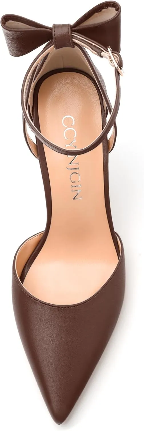 Women's Pumps with Bow, Sexy Closed Toe Heels with Bows On The Back, Fashion Dressy Bowtie Ankle Strap High Heels