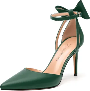 Women's Pumps with Bow, Sexy Closed Toe Heels with Bows On The Back, Fashion Dressy Bowtie Ankle Strap High Heels