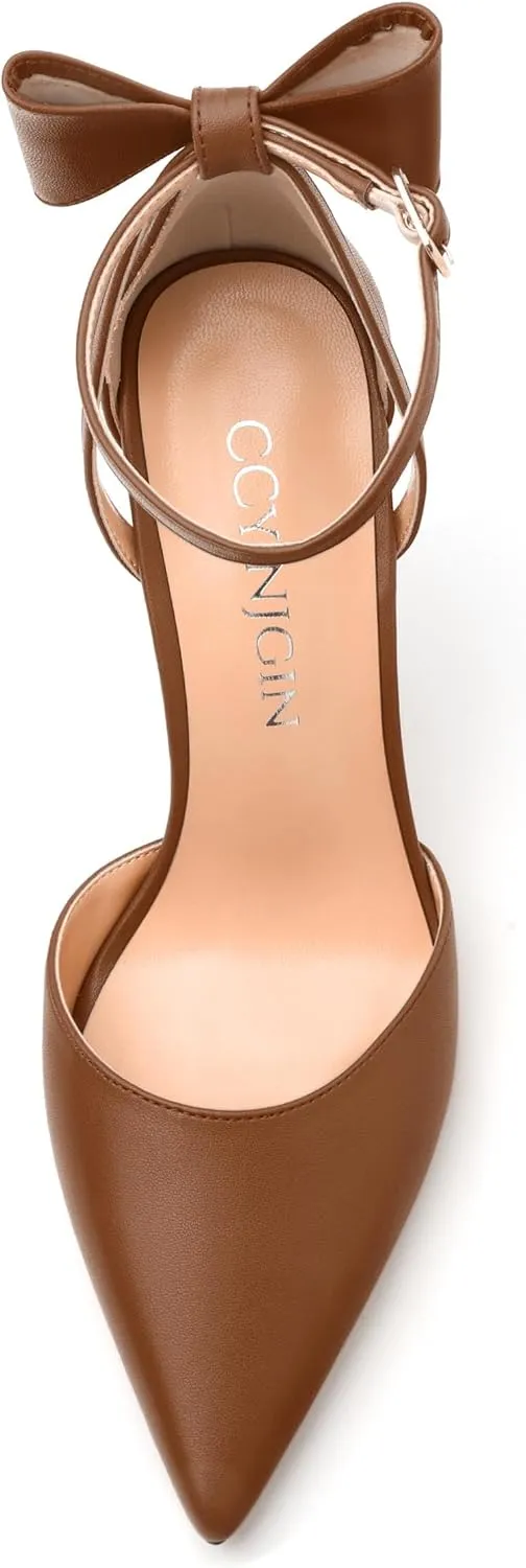 Women's Pumps with Bow, Sexy Closed Toe Heels with Bows On The Back, Fashion Dressy Bowtie Ankle Strap High Heels