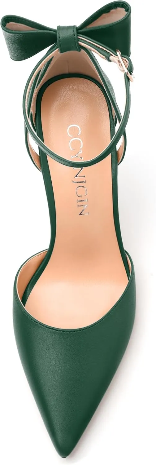 Women's Pumps with Bow, Sexy Closed Toe Heels with Bows On The Back, Fashion Dressy Bowtie Ankle Strap High Heels