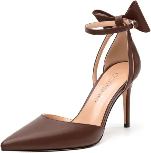 Women's Pumps with Bow, Sexy Closed Toe Heels with Bows On The Back, Fashion Dressy Bowtie Ankle Strap High Heels
