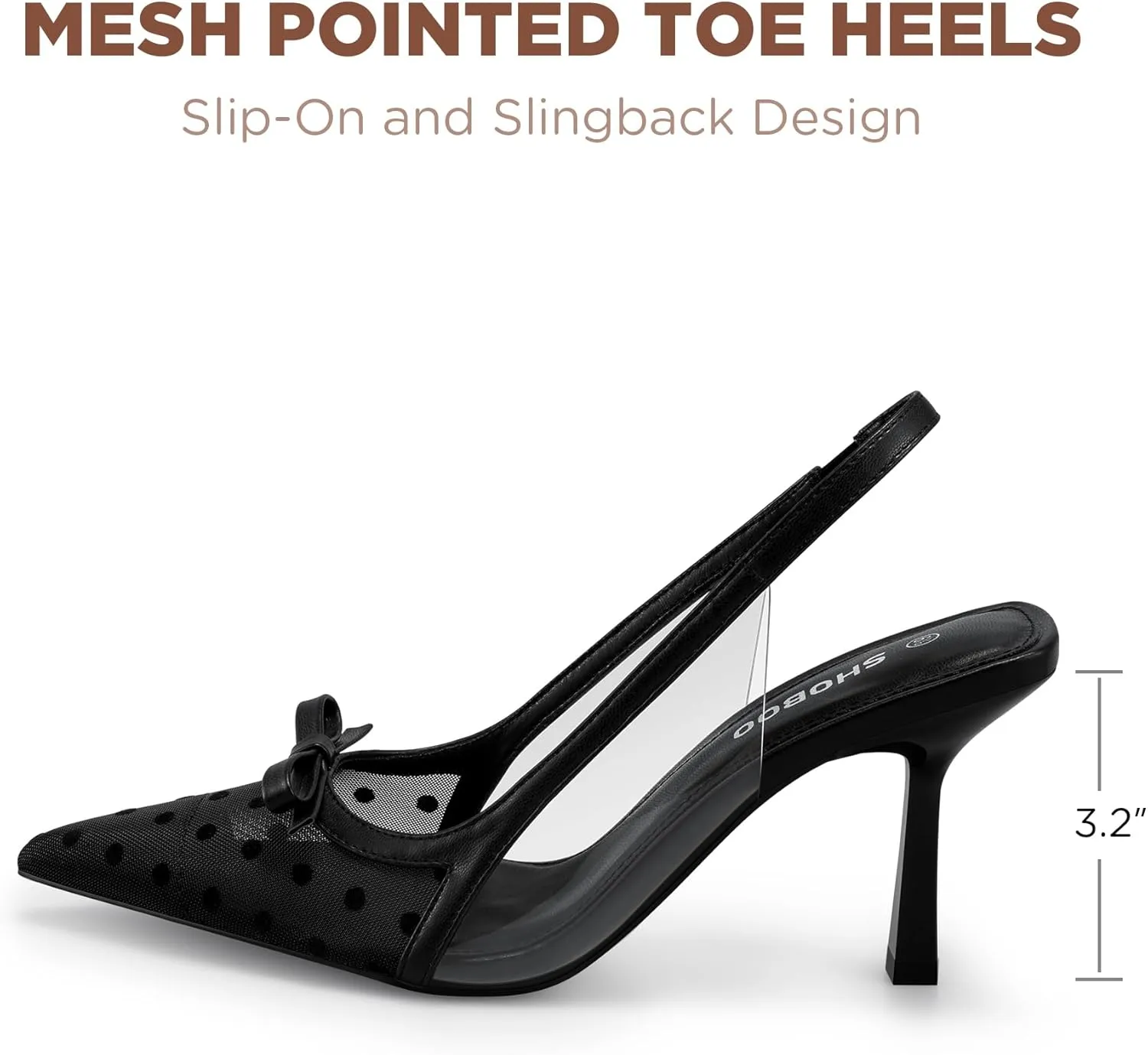 Women's Pumps with Bow Slingback Heels for Women 3.2 Inch Stiletto Pointed Toe Heels Closed Toe Wedding Party Dress Mesh Pumps Shoes