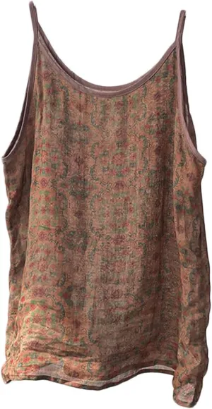 Womens Ramie Camisole Cami Floral Printed Strappy Slip Tops T-Shirt Blouse Tank Shirt