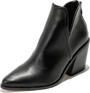 Women's Retro Elastic Chelsea Ankle Boots Chunky Heel Pointed Toe Fall Winter Booties Faux Leather Zipper Short Boot Party Work Jeans Dress Shoes
