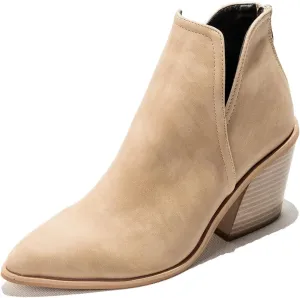 Women's Retro Elastic Chelsea Ankle Boots Chunky Heel Pointed Toe Fall Winter Booties Faux Leather Zipper Short Boot Party Work Jeans Dress Shoes