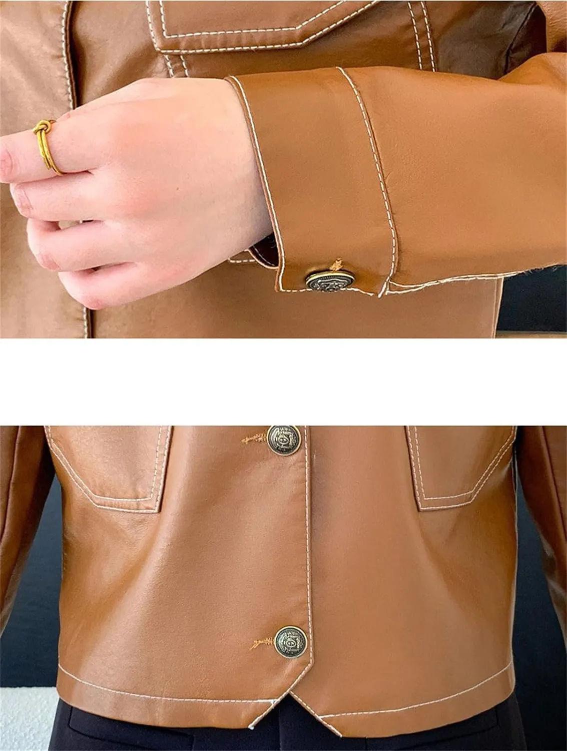 Women's Retro Faux Leather Shirt Jackets Cropped Button Down Western Shackets Country Concert Outfits Lapel Coats