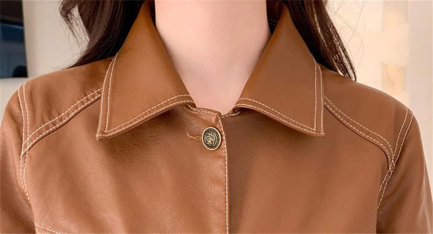 Women's Retro Faux Leather Shirt Jackets Cropped Button Down Western Shackets Country Concert Outfits Lapel Coats