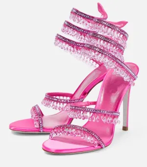 Women's Rhinestone Tassel Strappy Wrap Stiletto Heel Sandals Colorful Crystals Twist Open Round Toe Lace up Heeled Sandals Dress Wedding Party Pumps Shoes