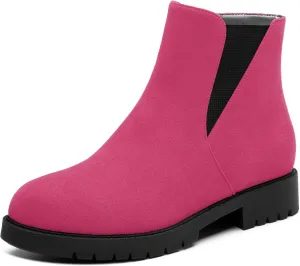 Womens Round Toe Low Chunky Heel Chelsea Ankle Boots, Chelsea Booties with Zipper and Elastic for Women 1"