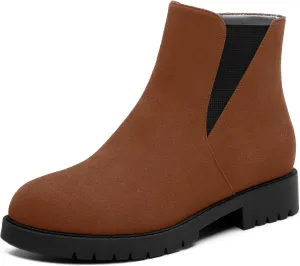 Womens Round Toe Low Chunky Heel Chelsea Ankle Boots, Chelsea Booties with Zipper and Elastic for Women 1"