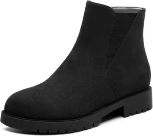 Womens Round Toe Low Chunky Heel Chelsea Ankle Boots, Chelsea Booties with Zipper and Elastic for Women 1"