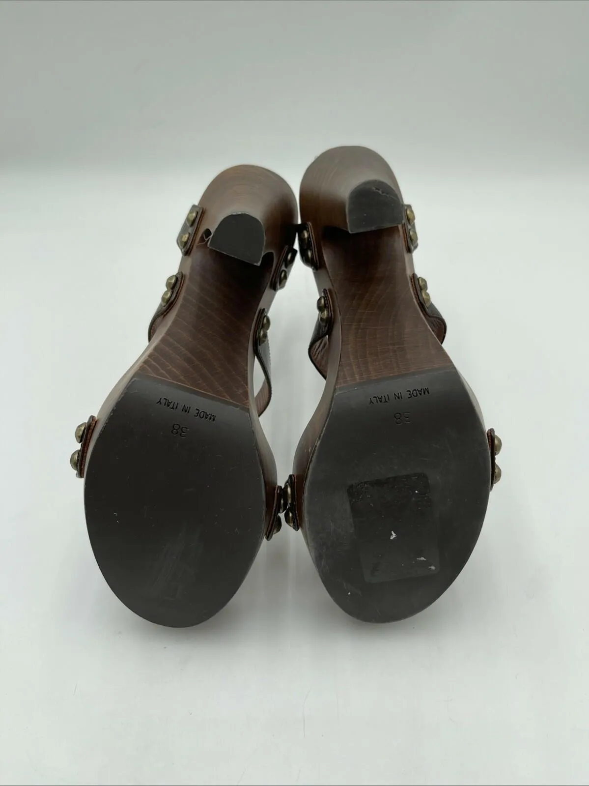 Women’s Saint Laurent Joan Strappy Wooden Platform Sandals Brown Size 38 - Very Good
