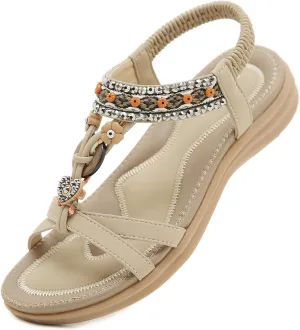 Womens Sandals Comfortable Dressy with Elastic Ankle Strap