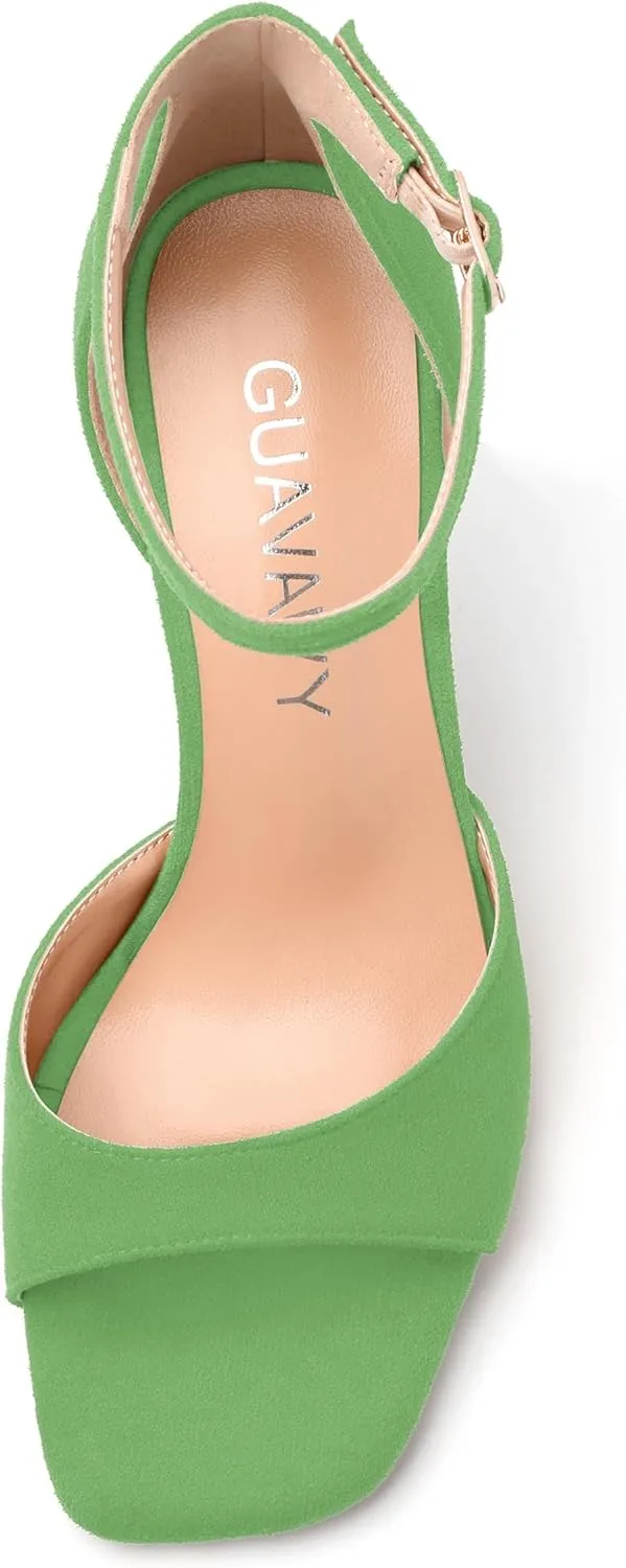 Women's Sandals, High Stilettos Open Square Toe, Ankle Strap Solid Fashion Dress Shoes, Wedding Party Working Heeled Sandals