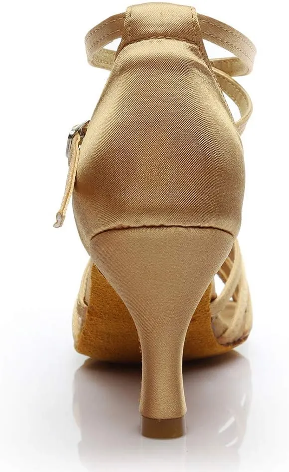 Women's Satin Latin Dance Shoes Open Toe Sandals For Women Dressy Summer Ballroom Salsa Practice Performance Dancing Shoes