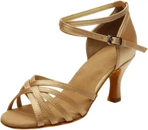 Women's Satin Latin Dance Shoes Open Toe Sandals For Women Dressy Summer Ballroom Salsa Practice Performance Dancing Shoes