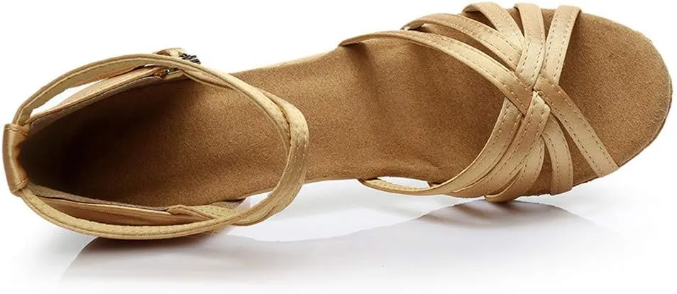 Women's Satin Latin Dance Shoes Open Toe Sandals For Women Dressy Summer Ballroom Salsa Practice Performance Dancing Shoes