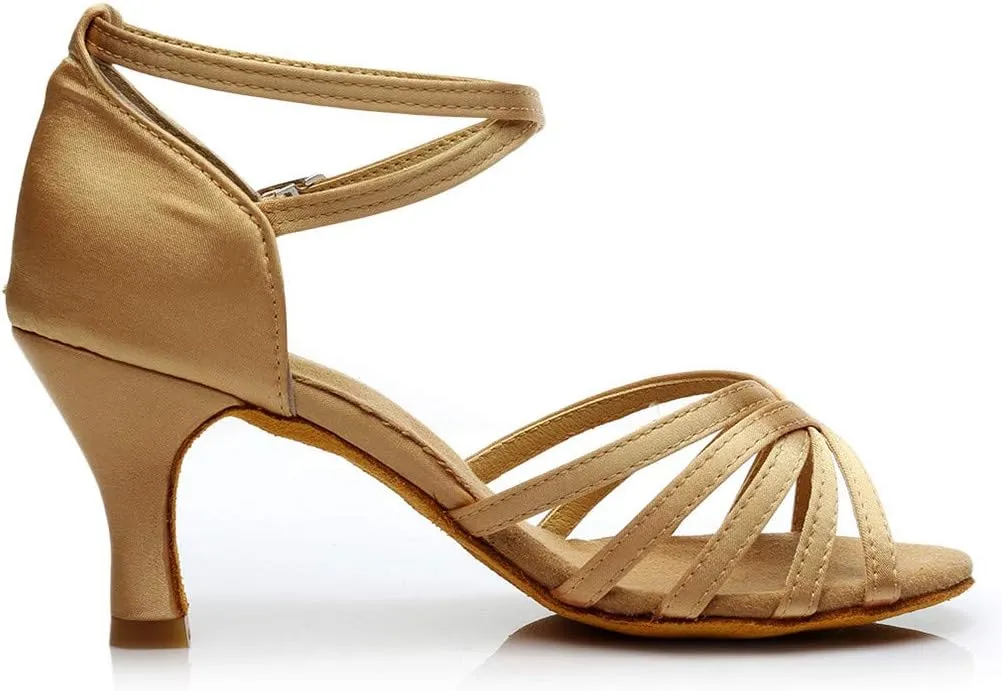 Women's Satin Latin Dance Shoes Open Toe Sandals For Women Dressy Summer Ballroom Salsa Practice Performance Dancing Shoes
