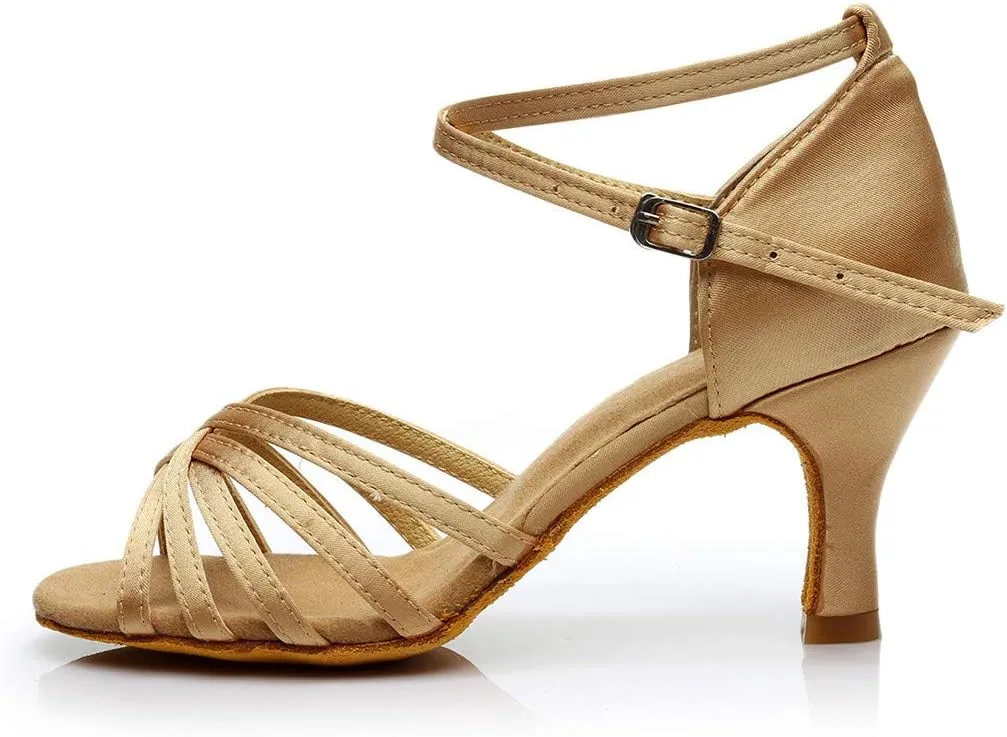 Women's Satin Latin Dance Shoes Open Toe Sandals For Women Dressy Summer Ballroom Salsa Practice Performance Dancing Shoes