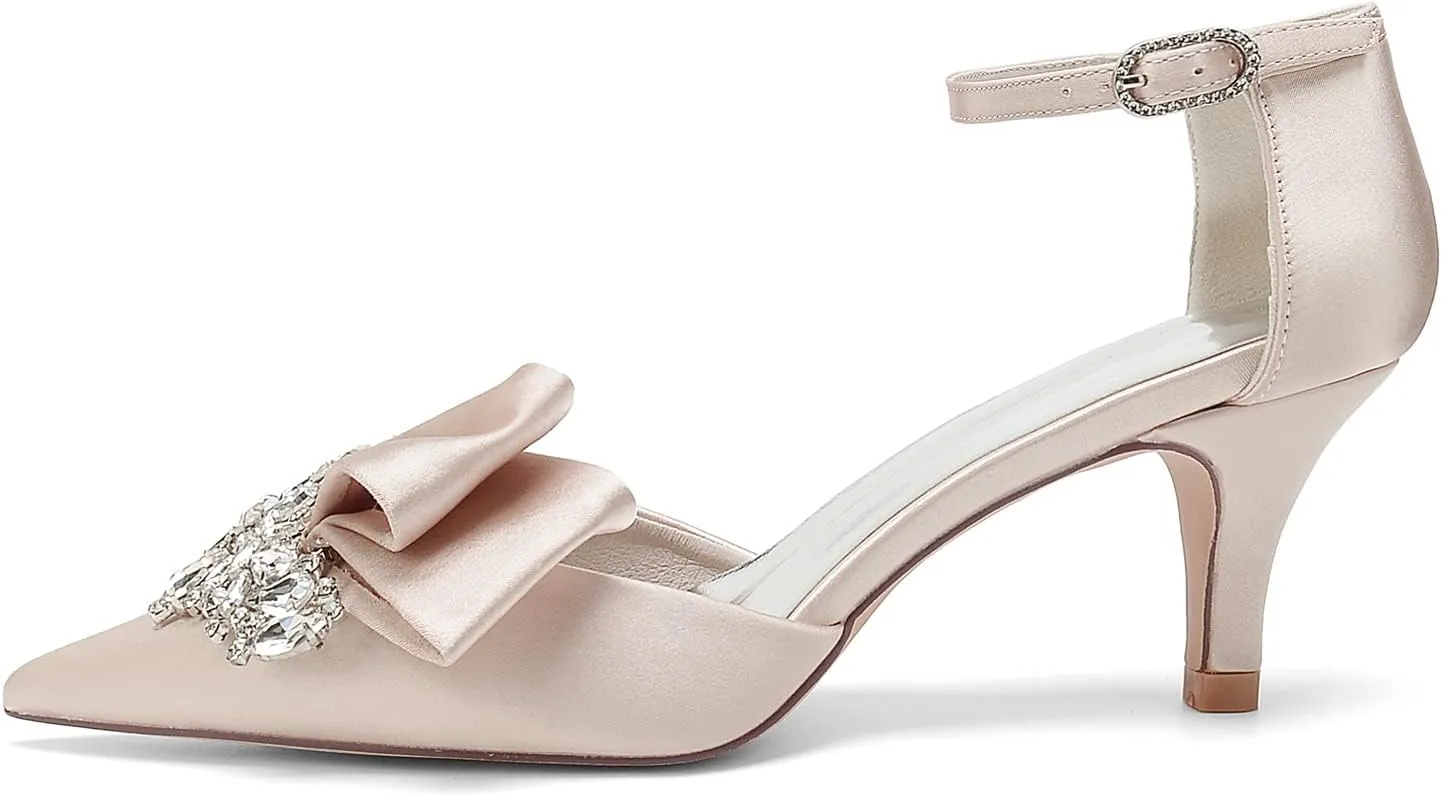 Women's Satin Wedding Heels Bridal Shoes Pointed Toe Wedding Pumps