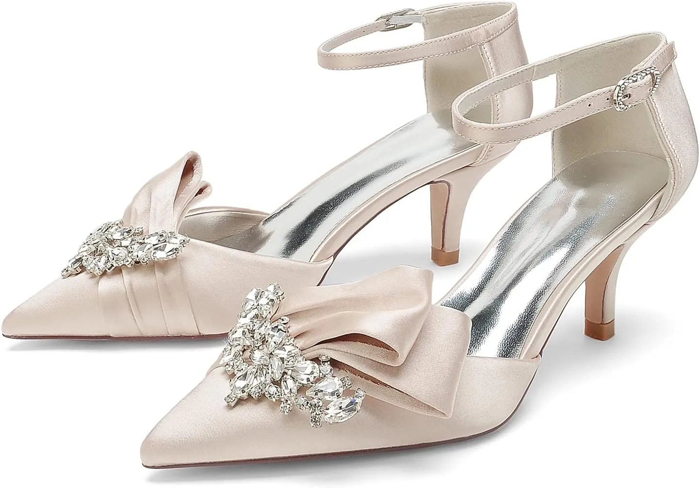 Women's Satin Wedding Heels Bridal Shoes Pointed Toe Wedding Pumps