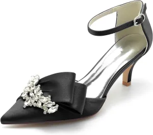 Women's Satin Wedding Heels Bridal Shoes Pointed Toe Wedding Pumps