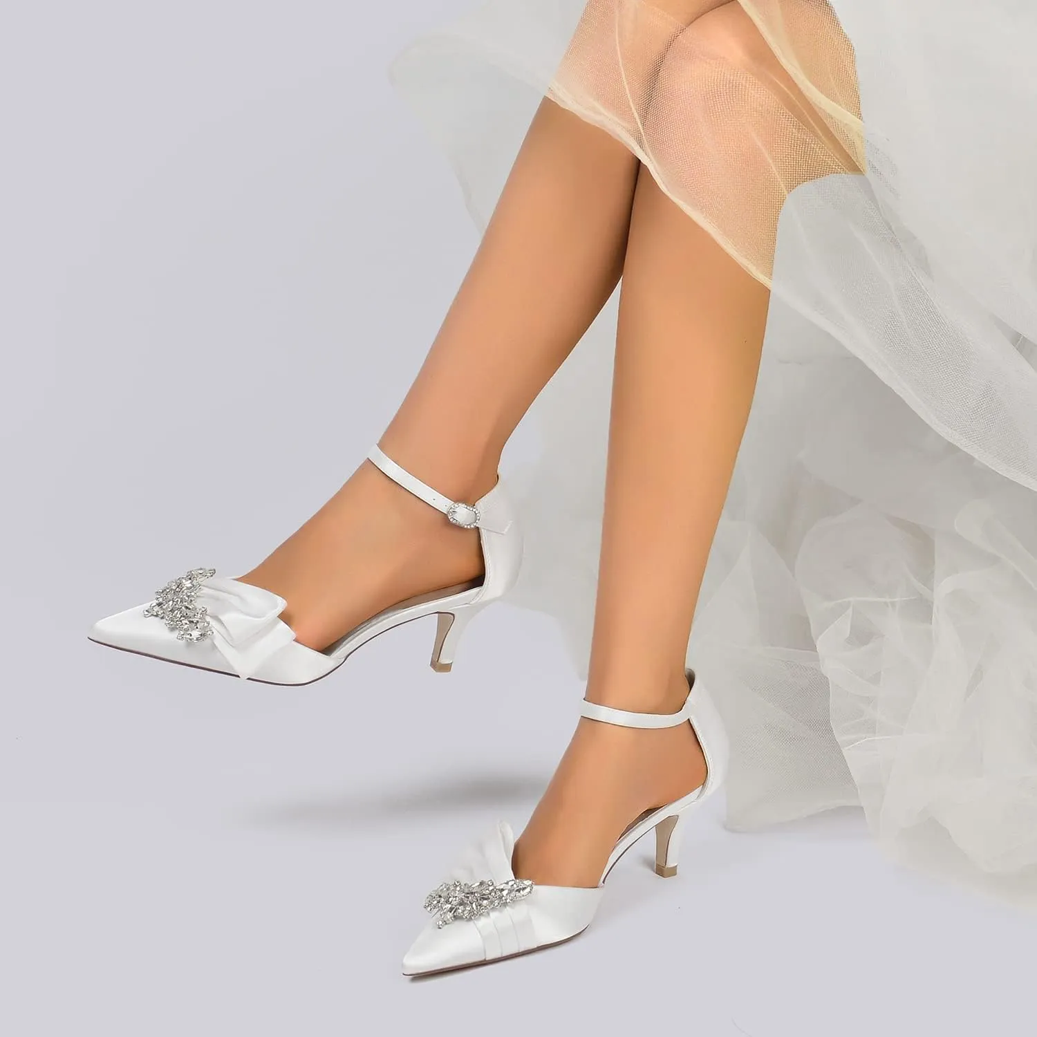 Women's Satin Wedding Heels Bridal Shoes Pointed Toe Wedding Pumps