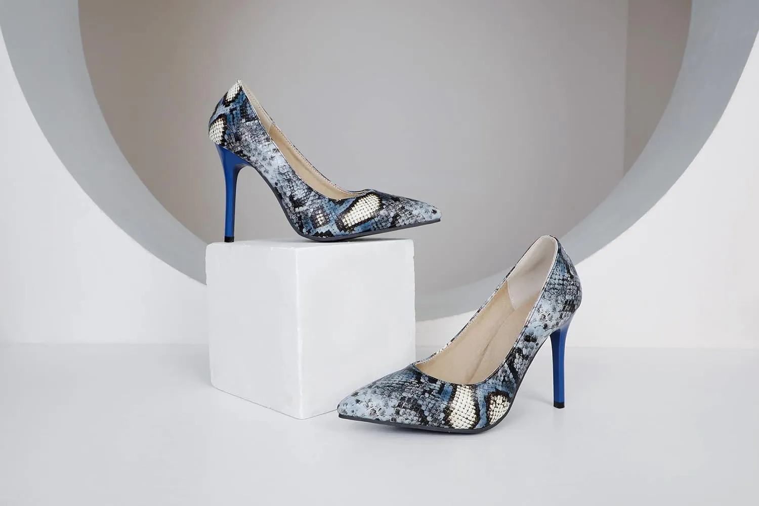 Women's Sexy Snakeskin Pointed Stiletto Closed Toe High Heels Shoes for Women Slip on Dress Casual Pumps