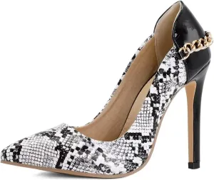 Women's Sexy Snakeskin Pointed Stiletto Closed Toe High Heels Shoes for Women Slip on Dress Casual Pumps