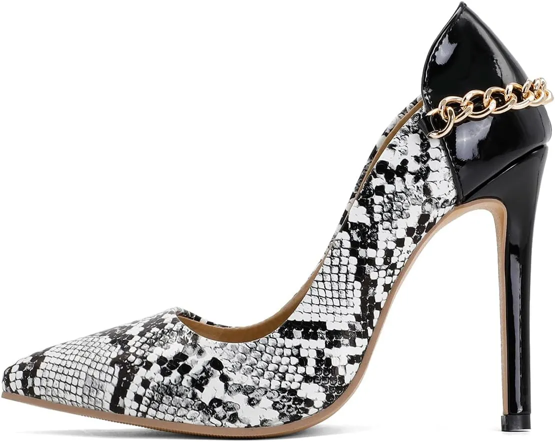 Women's Sexy Snakeskin Pointed Stiletto Closed Toe High Heels Shoes for Women Slip on Dress Casual Pumps