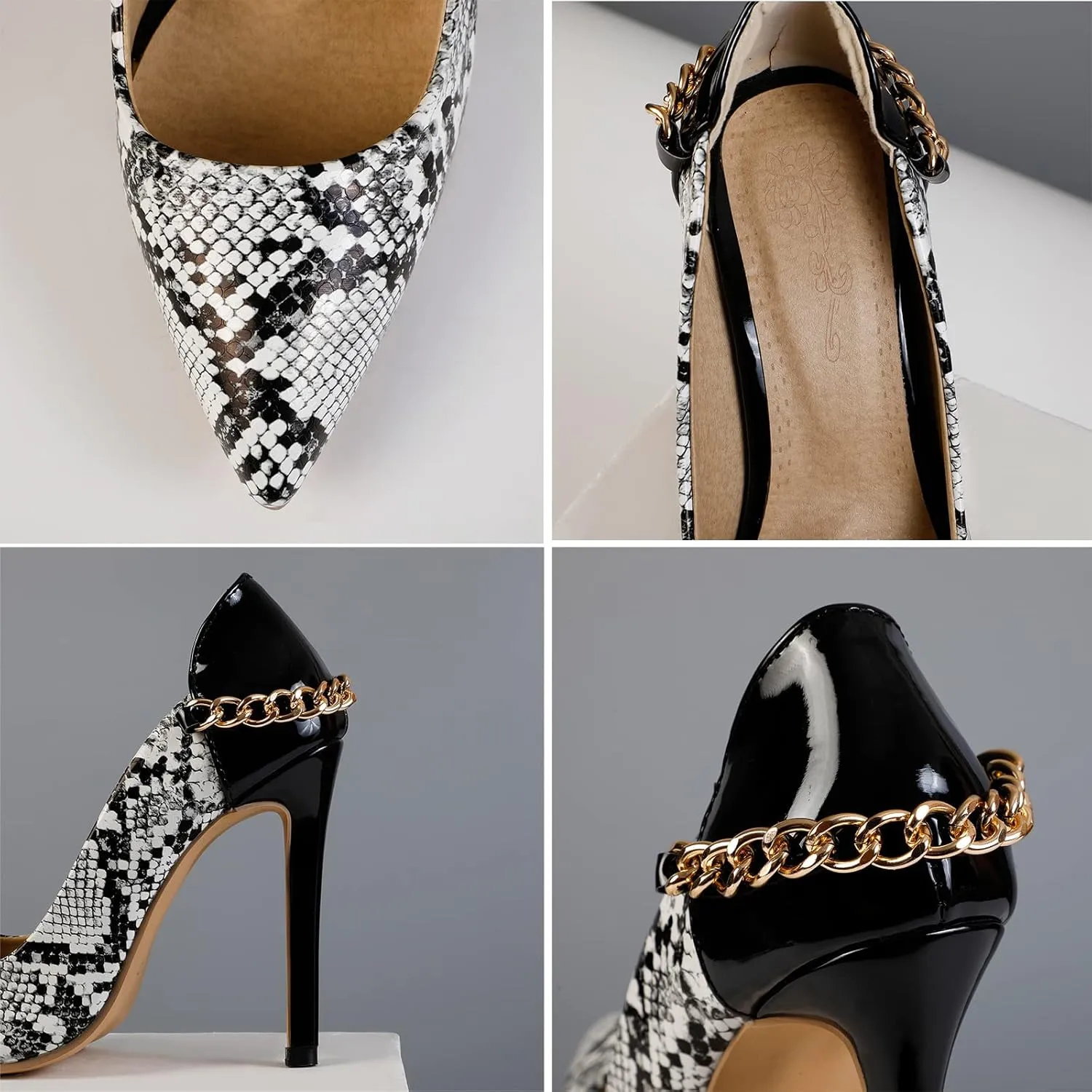 Women's Sexy Snakeskin Pointed Stiletto Closed Toe High Heels Shoes for Women Slip on Dress Casual Pumps