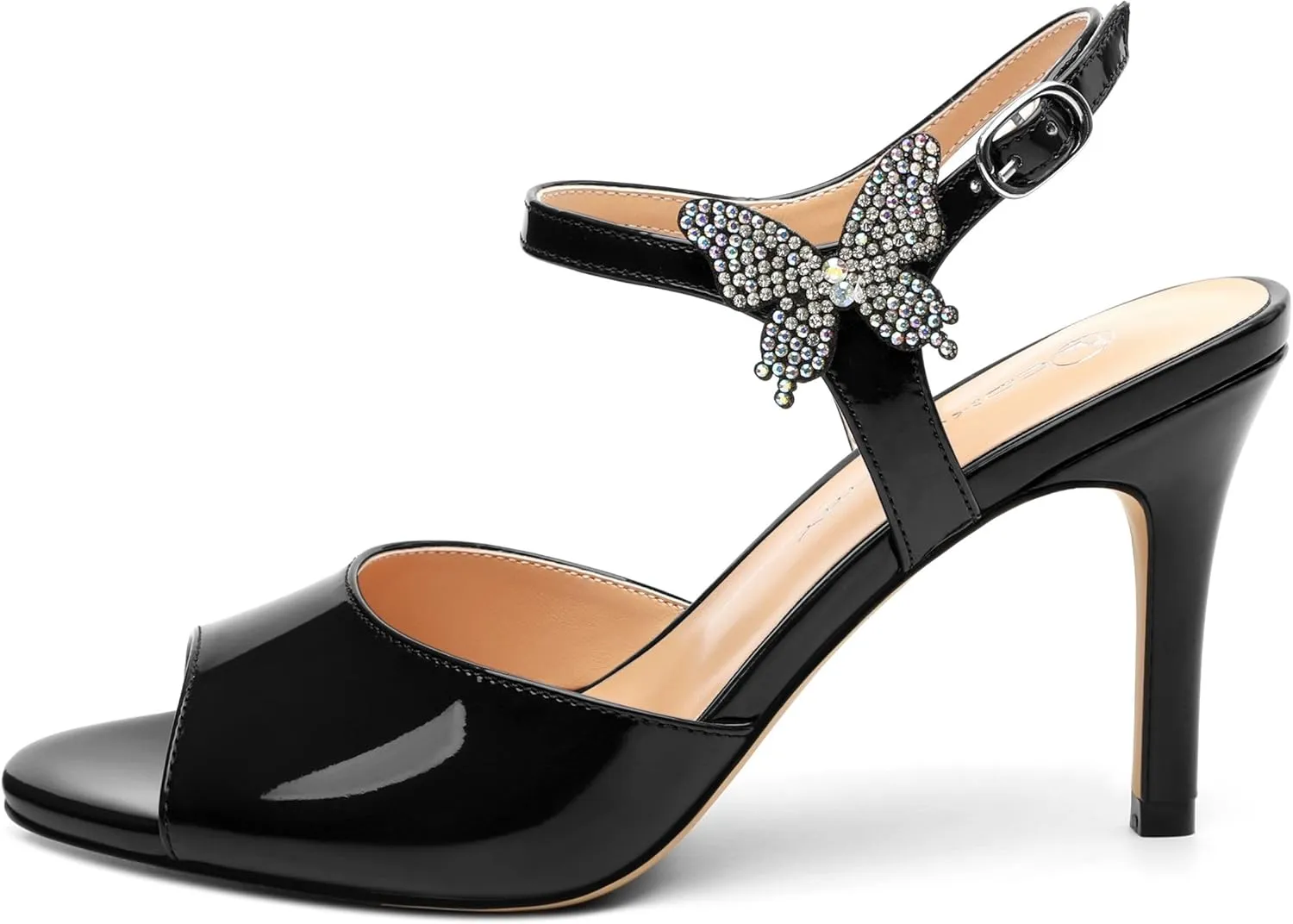 Women's Sexy Stiletto High Kitten Patent Heels Ankle Strap Buckle Round Peep Open Toe Sandals Elegant Dress Office Party Wedding Shoes For Women 3.3 Inch