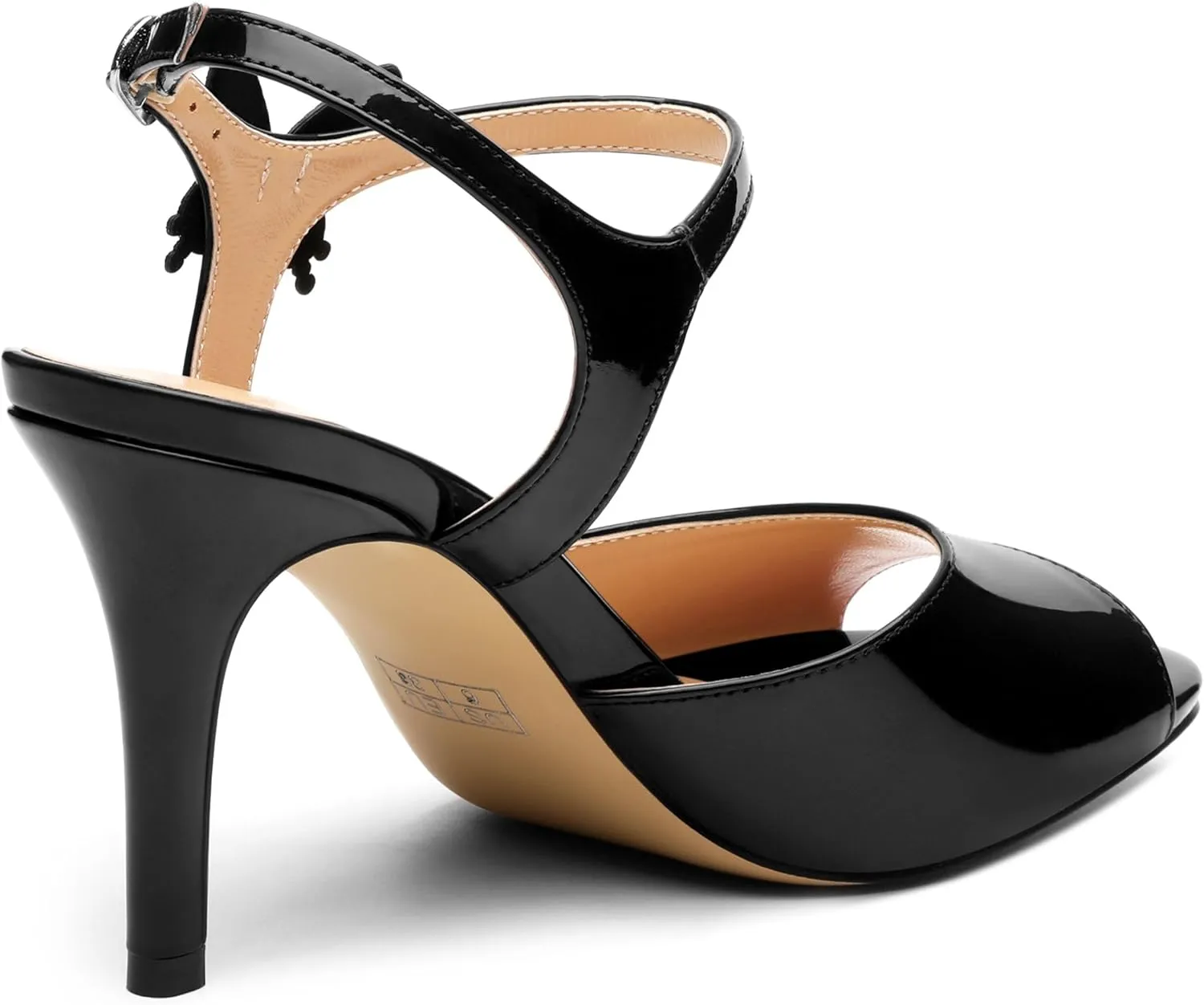 Women's Sexy Stiletto High Kitten Patent Heels Ankle Strap Buckle Round Peep Open Toe Sandals Elegant Dress Office Party Wedding Shoes For Women 3.3 Inch