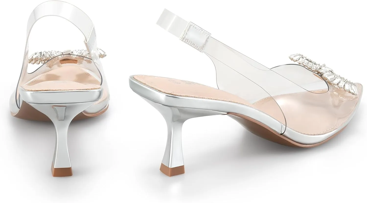 Women's Slingback Kitten Heels with Sparkly Rhinestone Bow - 2.4'' Inches Pointed Toe Pumps for Wedding Party Dress