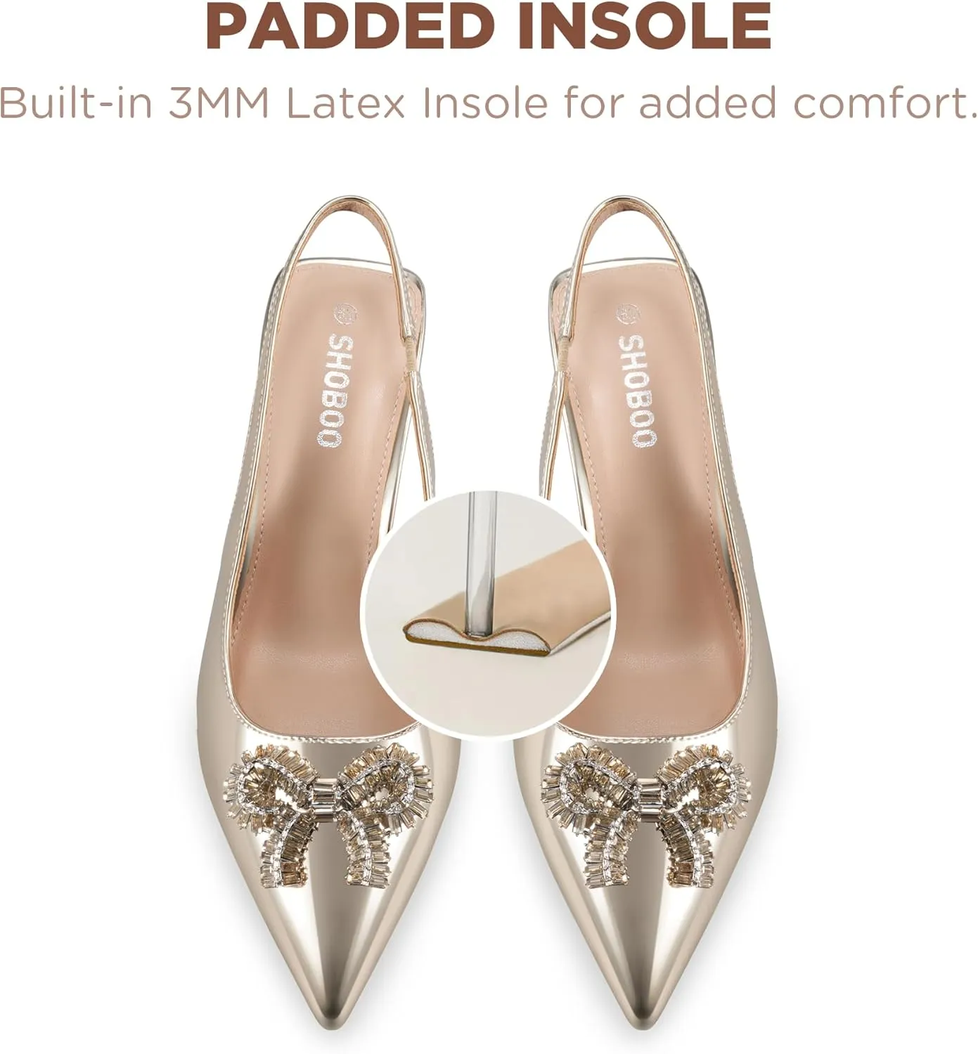 Women's Slingback Kitten Heels with Sparkly Rhinestone Bow - 2.4'' Inches Pointed Toe Pumps for Wedding Party Dress