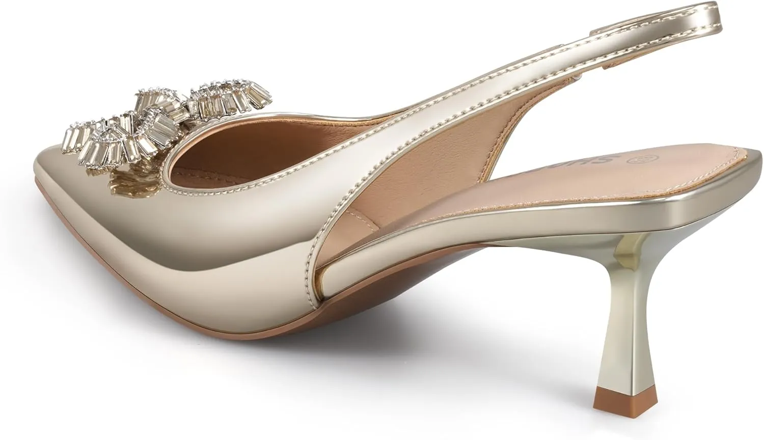 Women's Slingback Kitten Heels with Sparkly Rhinestone Bow - 2.4'' Inches Pointed Toe Pumps for Wedding Party Dress
