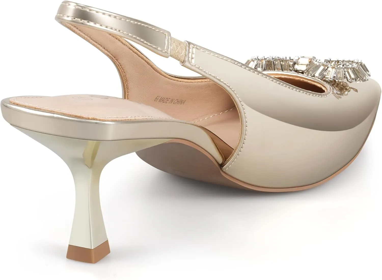 Women's Slingback Kitten Heels with Sparkly Rhinestone Bow - 2.4'' Inches Pointed Toe Pumps for Wedding Party Dress